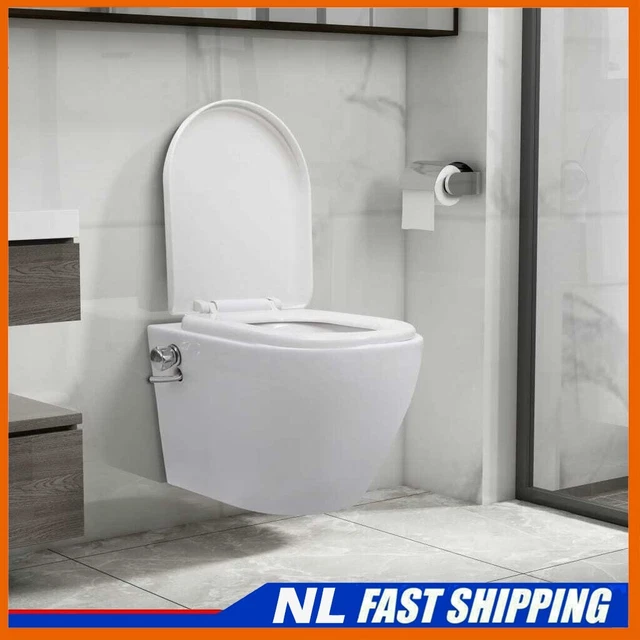 BEST! WALL HUNG Rimless Toilet With Bidet Function Ceramic White Sleek ...