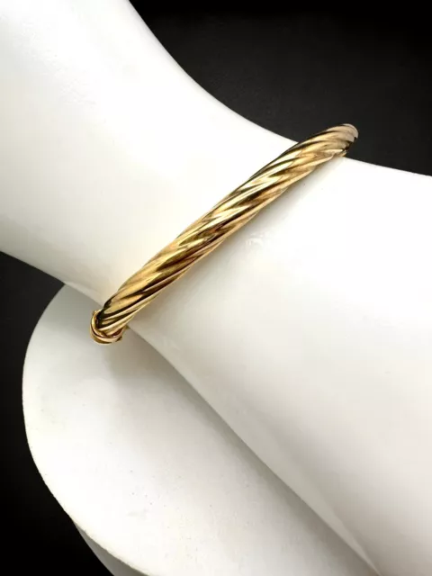 Italy 14kt Polished Yellow Gold Cable Rope Twist Braided Hinged Bangle Bracelet