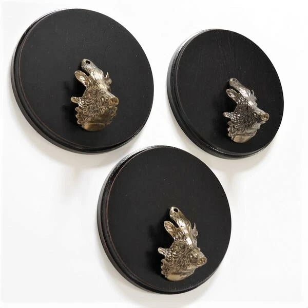3 Pieza Placa de Jabalí Gewaffbrett Oscuro AF19cm Con 3 X Cabeza Decoración