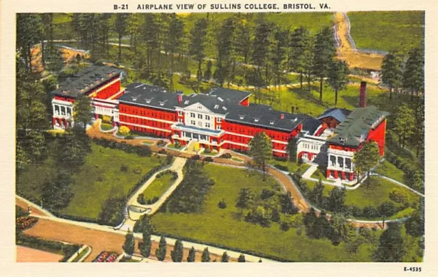 Postcard VA: Airplane View of Sullins College, Bristol, Linen, Unposted
