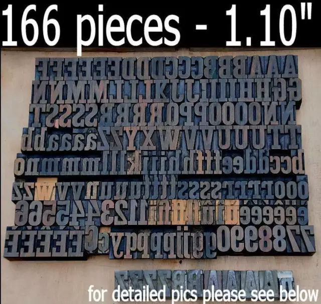 letterpress wood printing blocks 166 pcs 1.10" tall alphabet type woodtype ABC