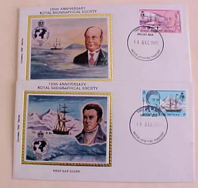 GREAT BRITAIN  ANTARCTIC 2 DIFF. FDC SILK CACHET 1980 UNADDRESSED 3d,7d