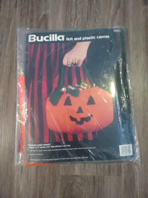 Vintage Bucilla Felt & Plastic Canvas Kit Pumpkin Candy Basket 83624 Halloween