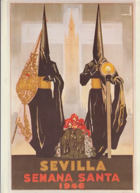 España Lamina Cartel Semana Santa Sevilla año 1946 Formato folio (GR-740)