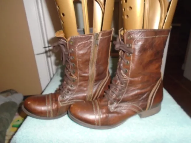 STEVE MADDEN Troopa  Brown Leather Zip Lace Combat Boots Women's size 9.5 M