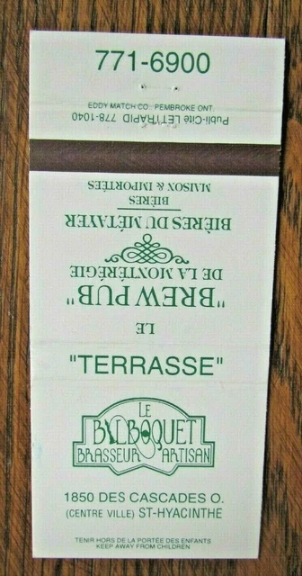Bilboquet Brewery Brew Pub Beer (St-Hyacinthe, Quebec) Matchbook Matchcover -F1