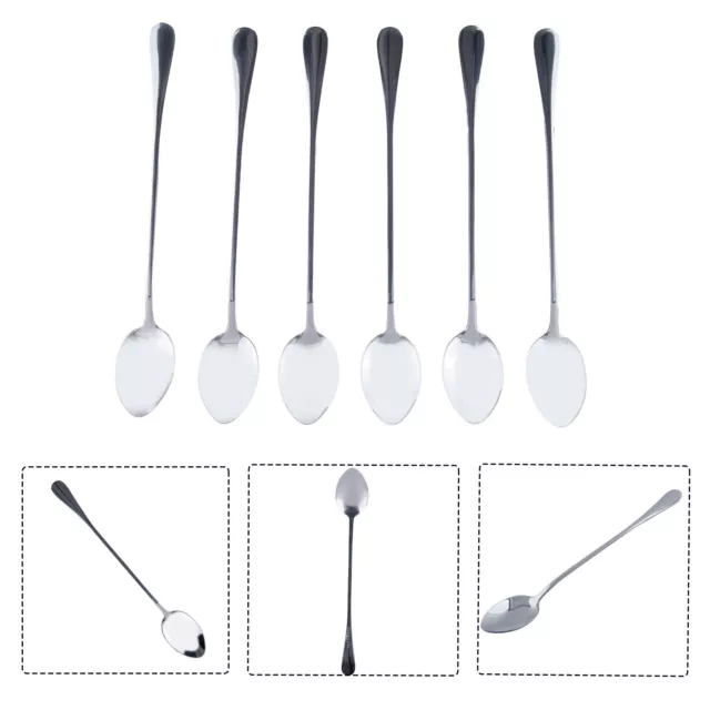 6X Acciaio Inox Palette Tè Cucchiai Manico Lungo Palette Caffè Zuppa Cucchiaini