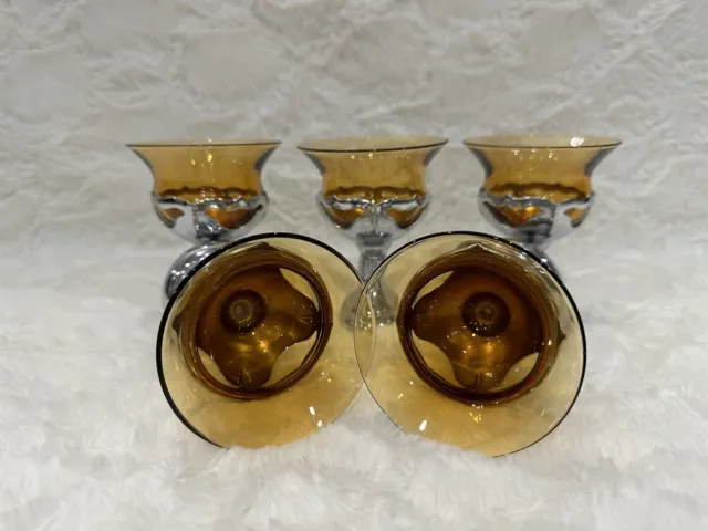 Farber Bros Krome Kraft Art Deco Amber Cambridge Glass Liquor Fruit Dessert 5 3