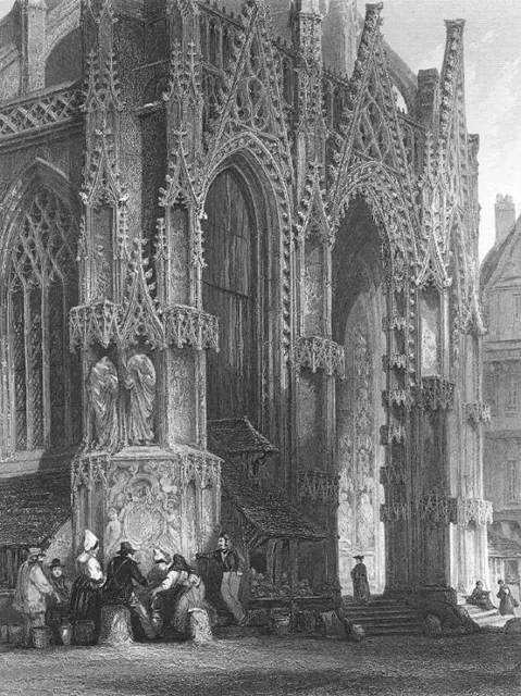 Catholic ROUEN CATHEDRAL CHURCH Gothic Architecture ~ 1865 Art Print Engraving