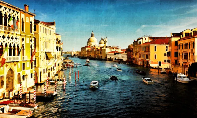 Leinwand Bild Er Xxl Pop Art Venedig Boote Bunt Italien Abstrakt Wand Poster