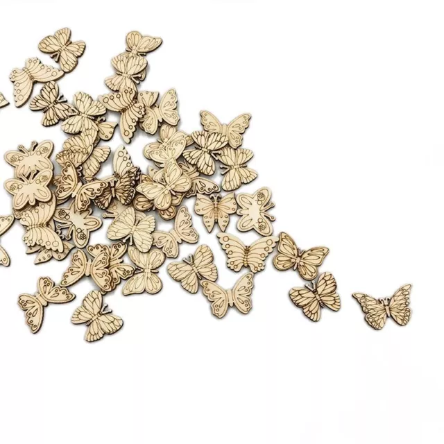 50pcs Forma de Mariposa Madera Rebanada Inacabado Disco Mesa Adorno Decor Nuevo