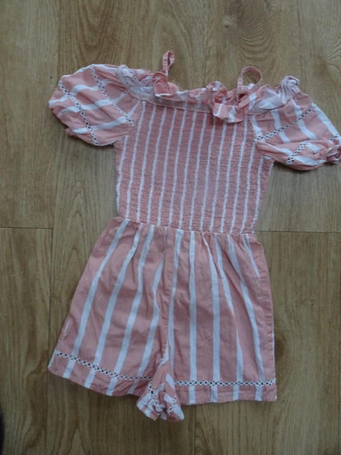 RIVER ISLAND pantaloncini rosa a righe bianche tuta da gioco tutto in uno ETÀ 7 - 8 ANNI