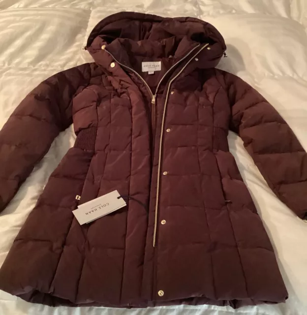 NWOT Cole Haan Signature Coat Down Feather Fill Hooded Puffer Parka Long XS