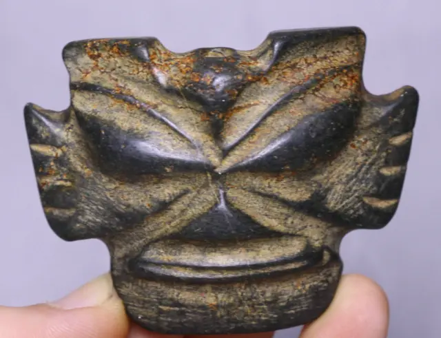 6.5cm Old China Hongshan Meteorite Iron Stone Sanxingdui People Face Mask Statue