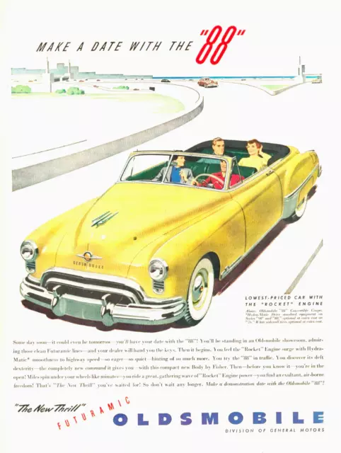 1949 OLDSMOBILE 88 automobile convertible car vintage PRINT AD highway L8