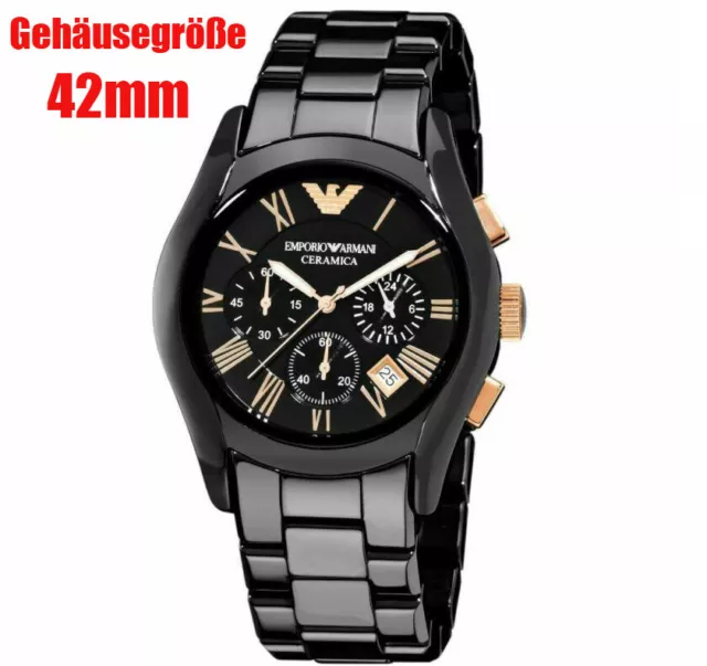 Emporio Armani Herren Uhr AR1410 Chronograph Schwarz Keramik Ø42mmm Neu DE