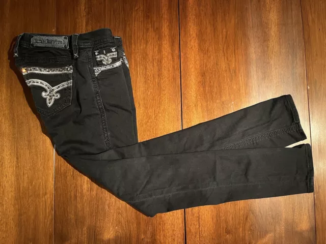 Rock Revival Black Denim Jeans Womens 27 Sherry Skinny Bling Embellished