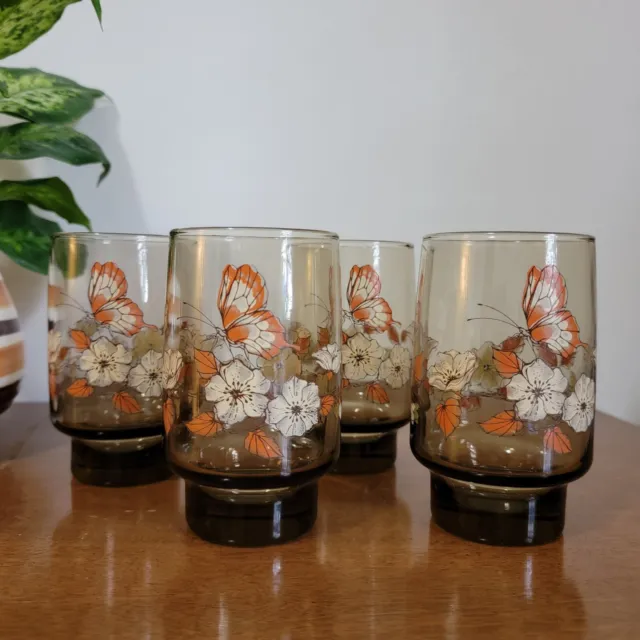 Vintage Monarch Butterfly Juice Glasses By Libbey Set Of 4 - 12 oz