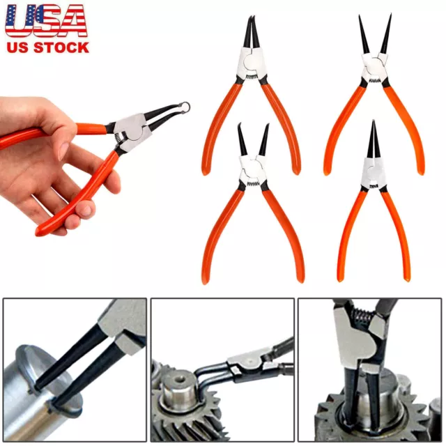 Portable 7" Internal External Retaining Clips Snap Ring Circlip Pliers 4pcs Set