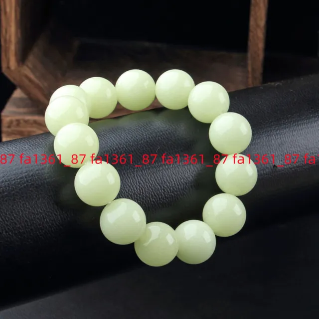 8-20mm Night Luminous Green Fluorite Gemstone Round Beads Elastic Bracelet 7.5''
