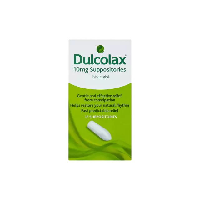 Dulcolax Twelve Plus 10mg 12 Suppositories - Constipation Relief - Free Delivery