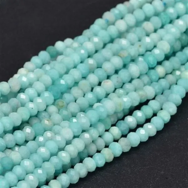 Faceted Rondelle Natural Amazonite Size: 3x2mm, Hole: 1mm, about 163pcs/strand,