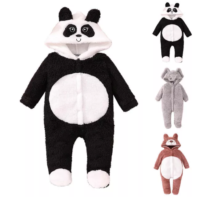 Newborn Baby Boy Girl Elephant Panda Bear Hooded Animal Romper Jumpsuit Costume