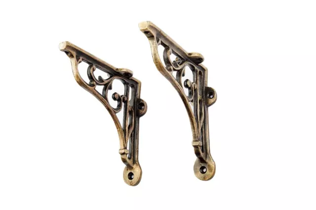 Pair Of Victorian Scroll Shelf Brackets 9X6 INCH Brackets Antique Brass