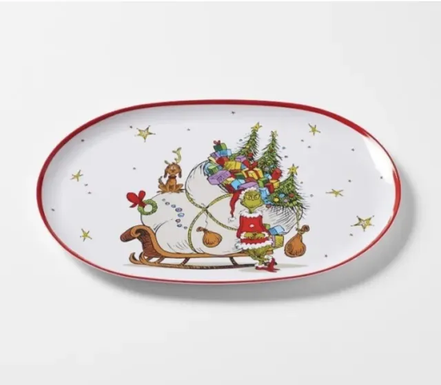 Pottery Barn Kids The Grinch LARGE Platter 12" x 16"NEW Christmas Plate SOLD OUT