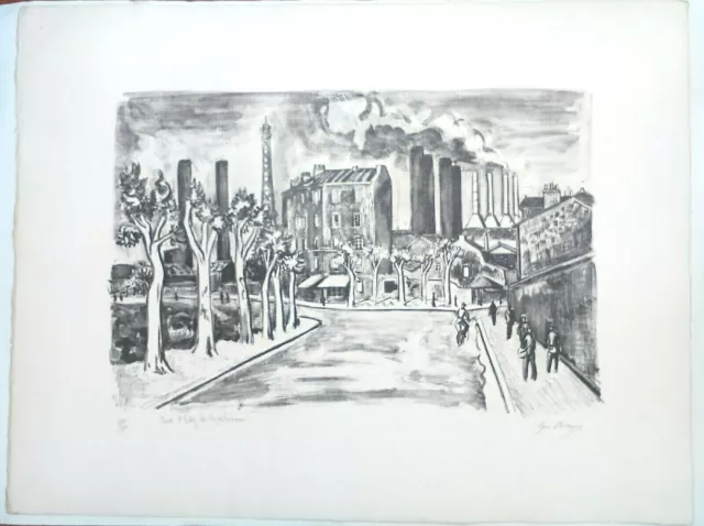 Lithographie originale signée Yves Brayer, Quai Issy les Moulineaux vers 1945.