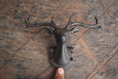 Old deer head cast iron coat hook hat clothes library house robe towel hanger
