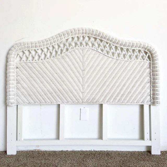 Boho Chic White Wicker Queen Size Headboard