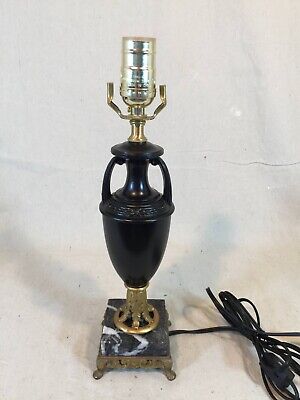 Vintage Small Urn Lamp Neoclassical Black and Gold Finish Square Marble Base