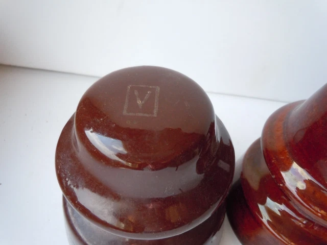 3 Vintage Brown Ceramic Porcelain Insulators - Victor, Locke & Pinco 3