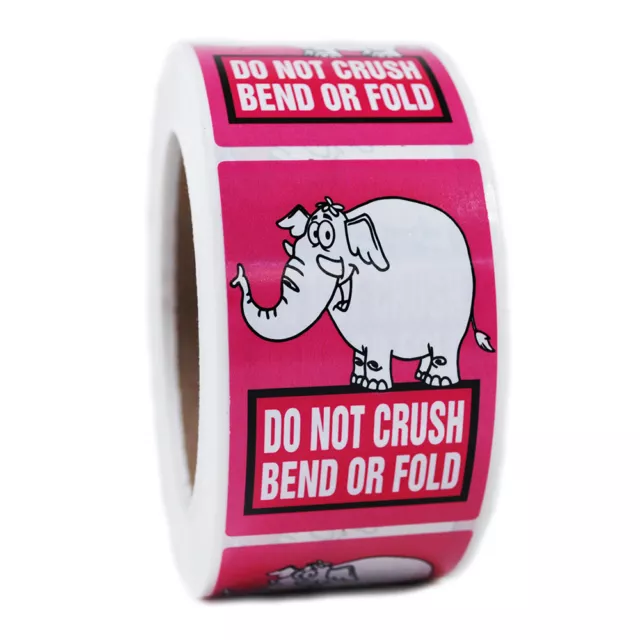 Pink Elephant "Do Not Crush Bend or Fold" Stickers - 3" by 2" - 500 ct - SL064F