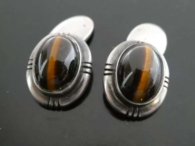 KALO SHOP CHICAGO HAND WROUGHT 925 Sterling Silver Tiger's Eye Cufflinks