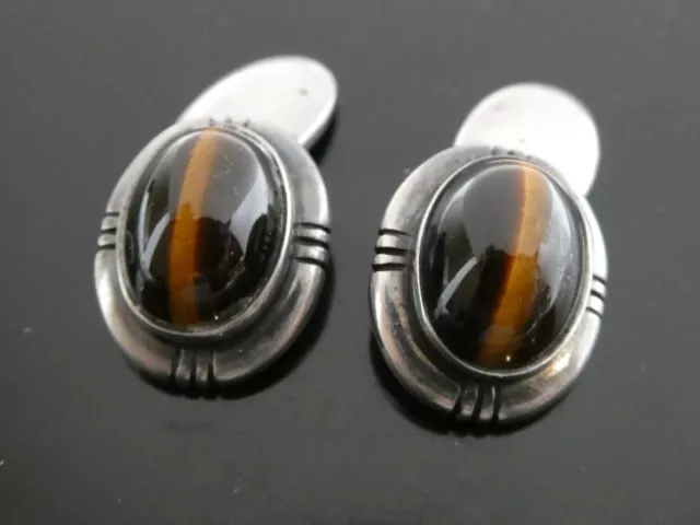 KALO SHOP CHICAGO HAND WROUGHT 925 Sterling Silver Tiger's Eye Cufflinks KALO SHOP CHICAGO HAND WROUGHT 925 Sterling Silver Tiger's Eye Cufflinks