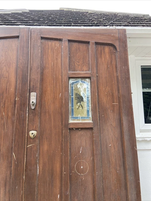 Huge Solid Oak Manor Front Doors Old Period Wood Antique Reclaim Stained Glass 5