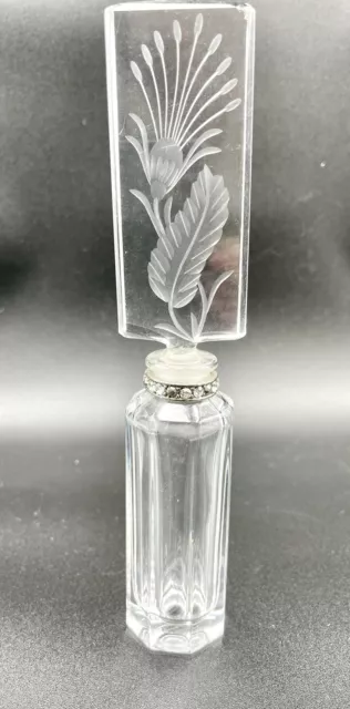 Czech Republic Hand Cut Glass Perfume Bottle w/Glass Dauber Art Deco With Gems