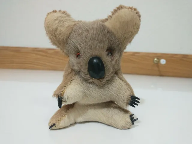 VTG Koala Bear Real Fur Hair Australian Animal Stuffed Toy 5.5" Glass Eyes CUTE