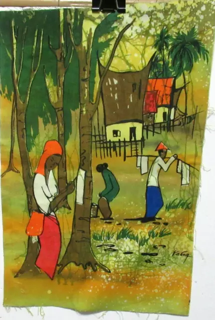Malaylsian Village People Original Batik Painting Signed