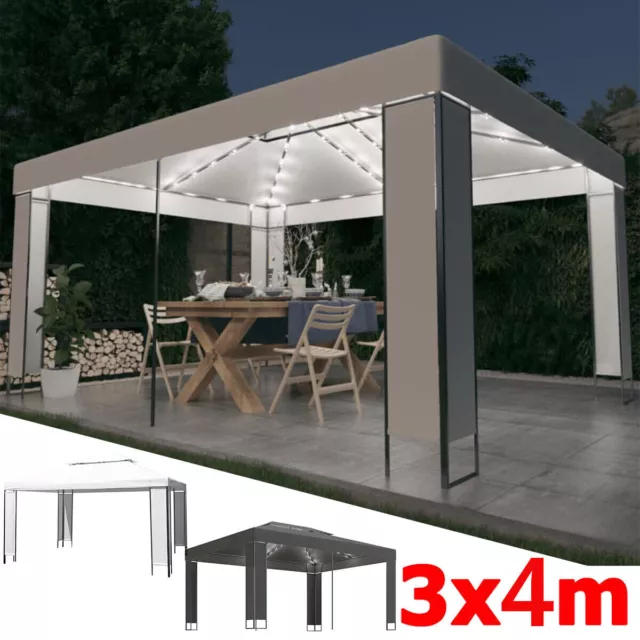 Pavillon 3x4m Gartenpavillon Partyzelt Gartenzelt Metall Festzelt, LED Wählen