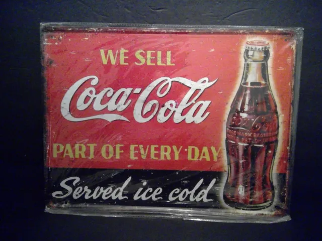 Coca Cola Served Ice Cold Bottle Rustic Man Cave Wall Decor Metal Sign New!