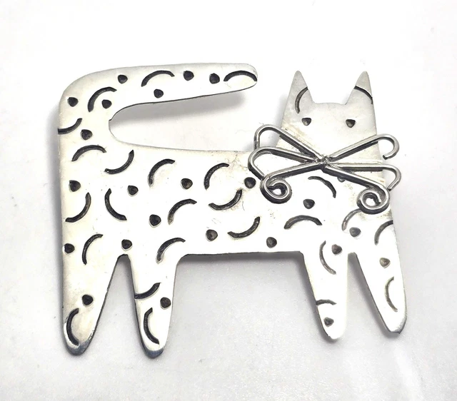 MALDO MEXICO SPOTTED Sassy Kitty Cat vintage sterling silver feline ...