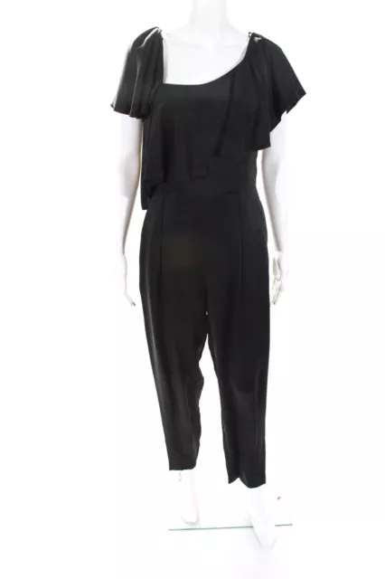 Jill Jill Stuart Womens Ruffle Sleeve V Neck Jumpsuit Black Size 4 10600096