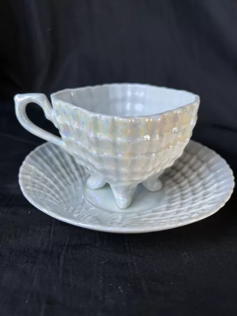 Art Deco Victoria Lusterware Demitasse China Cup Saucer Czechoslovakia Sea Shell