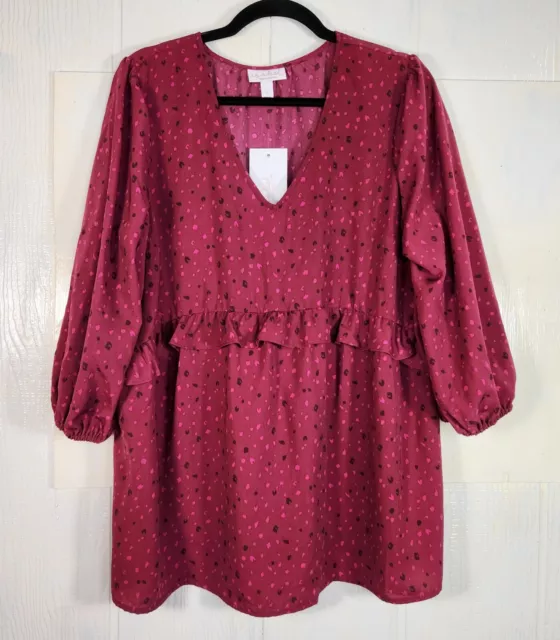 Isabel Maternity New Womens Sz L Blouse Ruffle Berry Print Top NWT 3/4 Sleeve