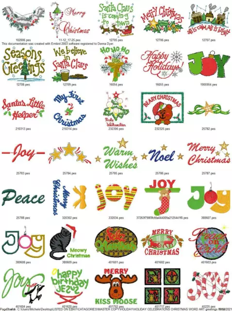 124 Christmas Greetings Wordart Embroidery Machine Designs Collection Pes