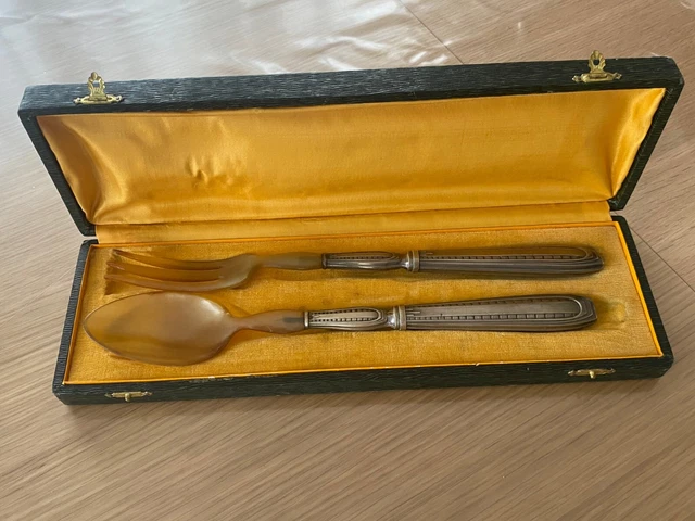 ANCIEN COUVERTS DE servis à poisson manche en argent fourré EUR 90,00