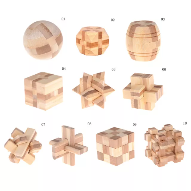 IQ Brain Teaser Kong Ming Lock Wooden Interlocking Burr 3D Puzzles Game Toy B-dx